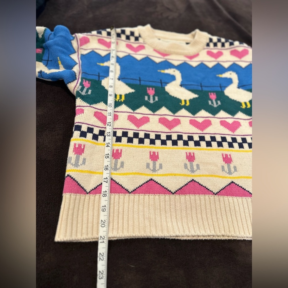 Kina & Tam Sz: XS Duck Goose Heart Flower Cottagecore Warm Winter sweater - Picture 3 of 9